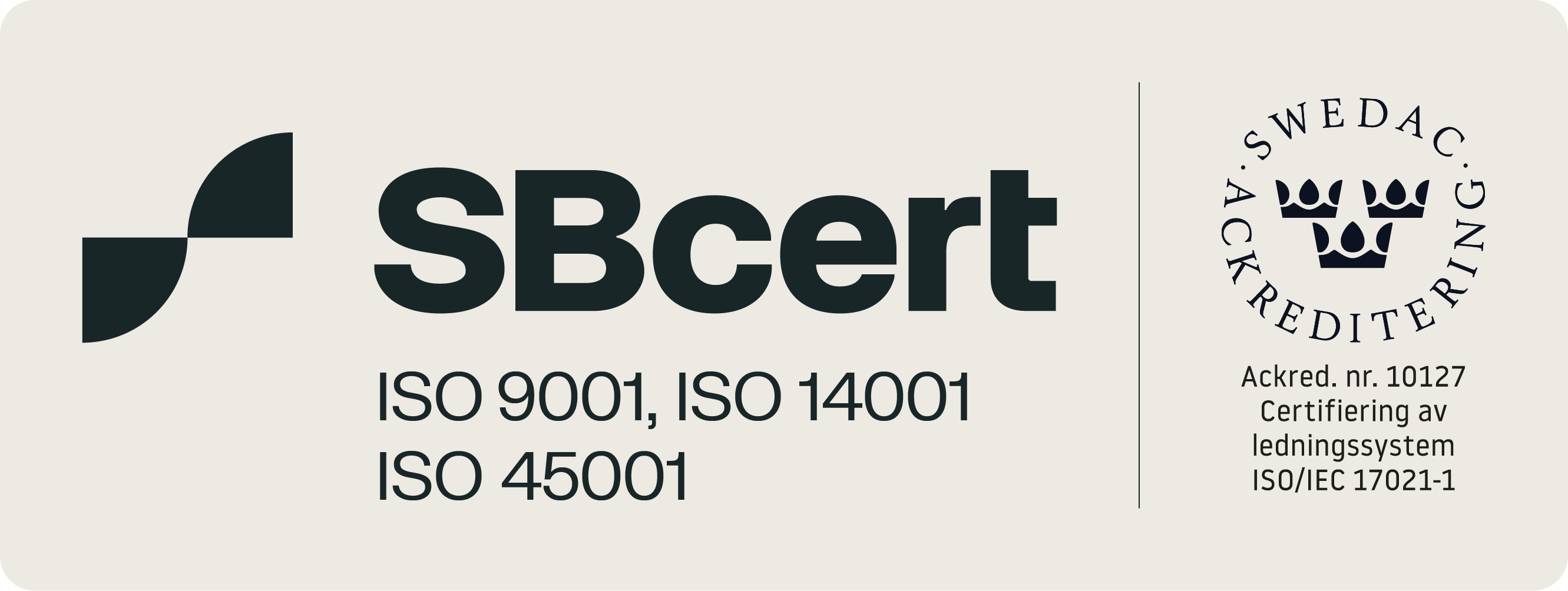 Skandinavisk forretningssertifisering, ISO 9001, ISO 14001, ISO 45001 fra Swedac